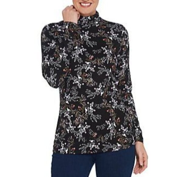 BROOK SHIELDS Womens Turtleneck Plus Size 2X Black Floral Long Sleeve NWT - Picture 2 of 10